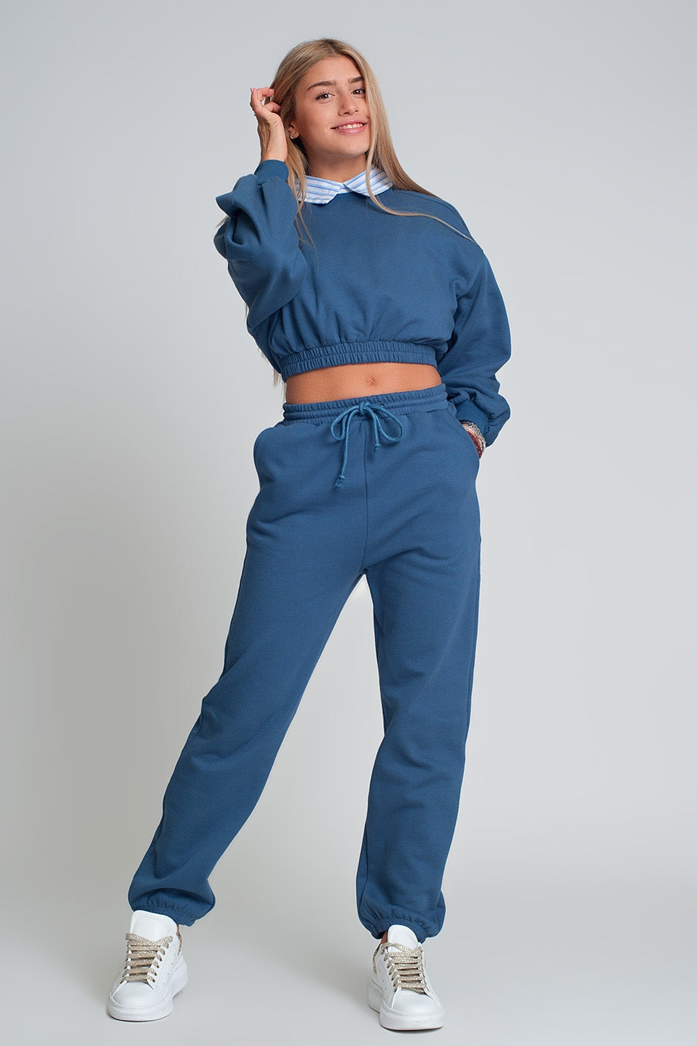 Blue Oversized Cropped Sweatshirt