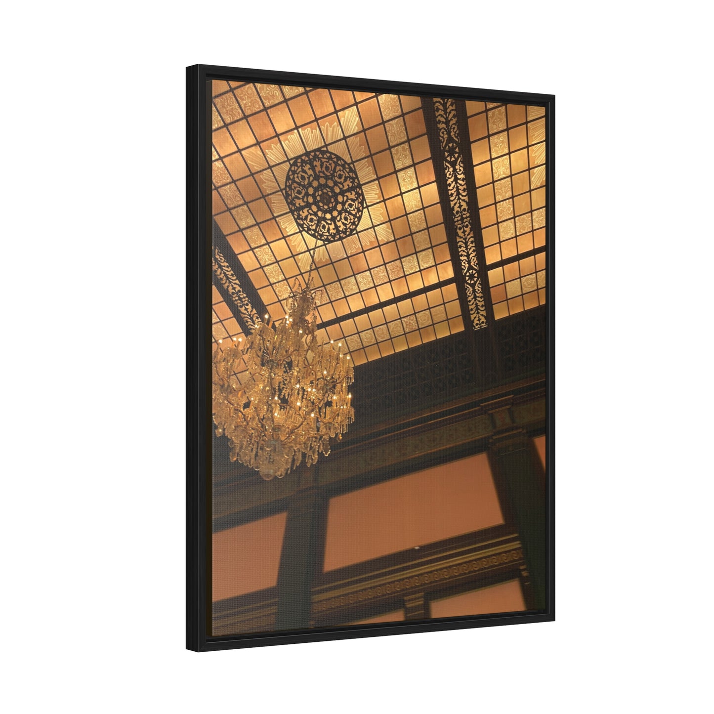 Amber Elegance: Chandelier Art from Longwood Gardens - Gallery Canvas Wraps, Vertical Frame