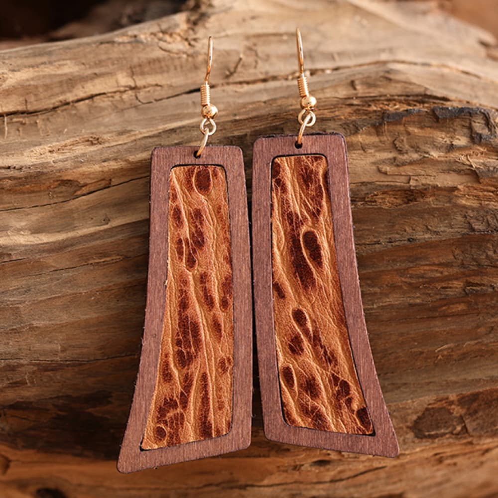 Geometric Wooden Dangle Earrings