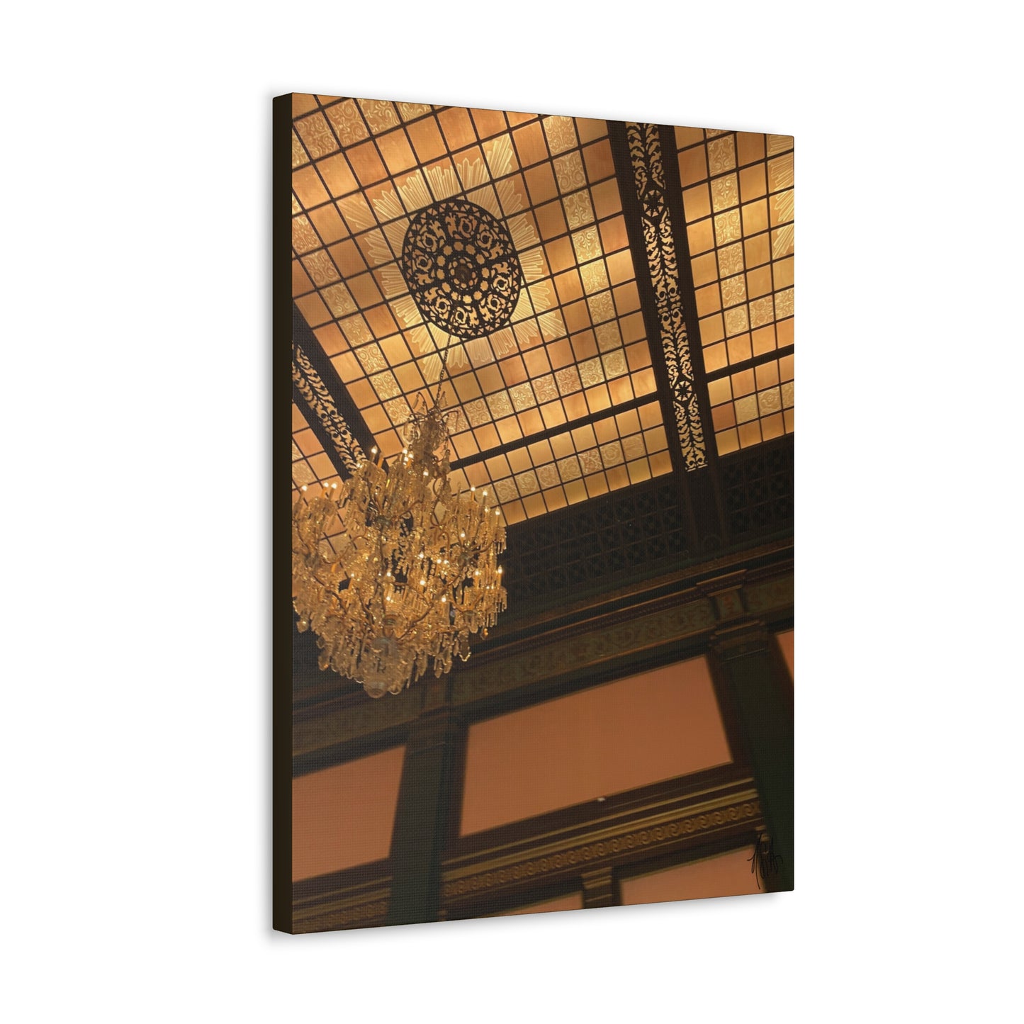 Amber Elegance: Chandelier Art from Longwood Gardens - Canvas Gallery Wraps