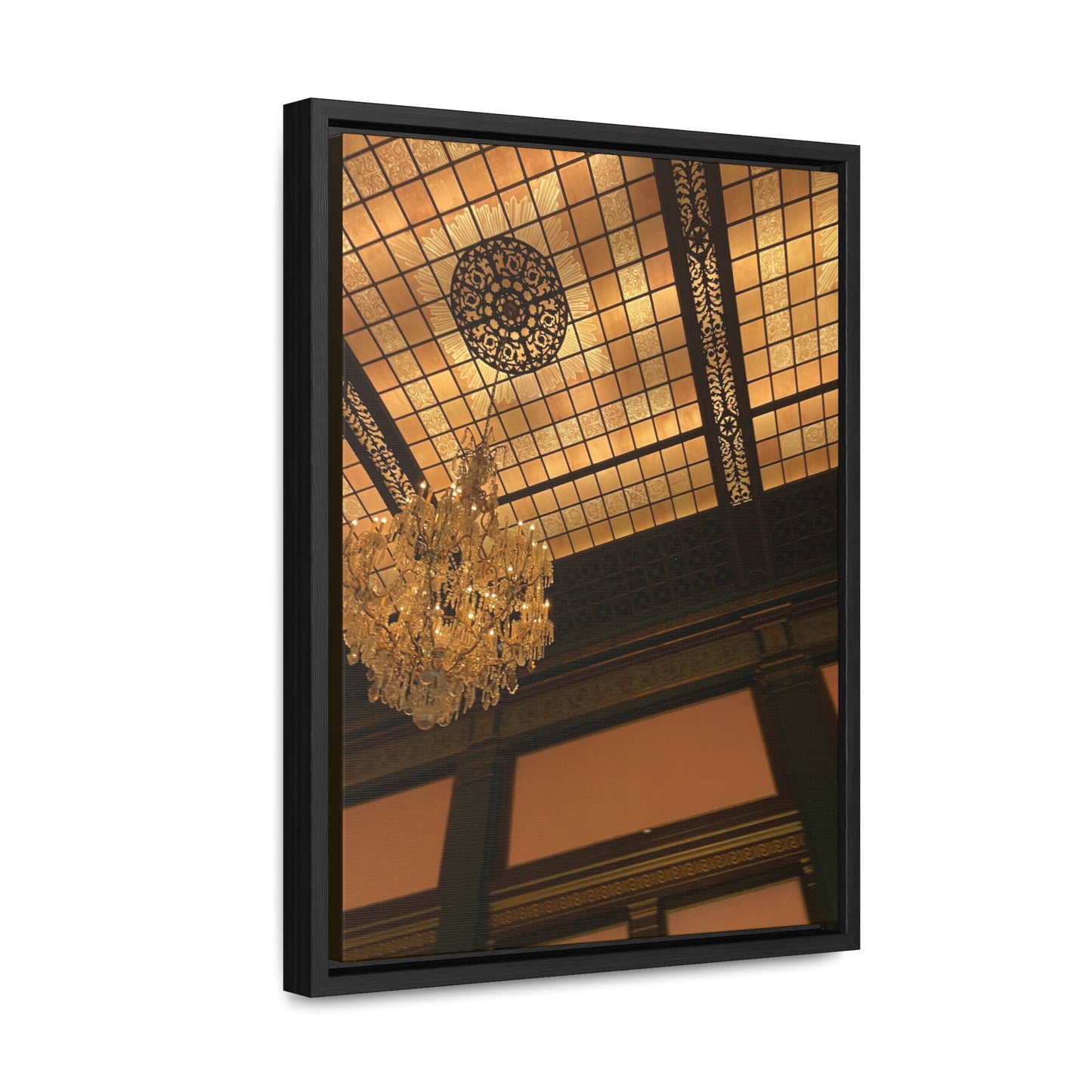 Amber Elegance: Chandelier Art from Longwood Gardens - Gallery Canvas Wraps, Vertical Frame