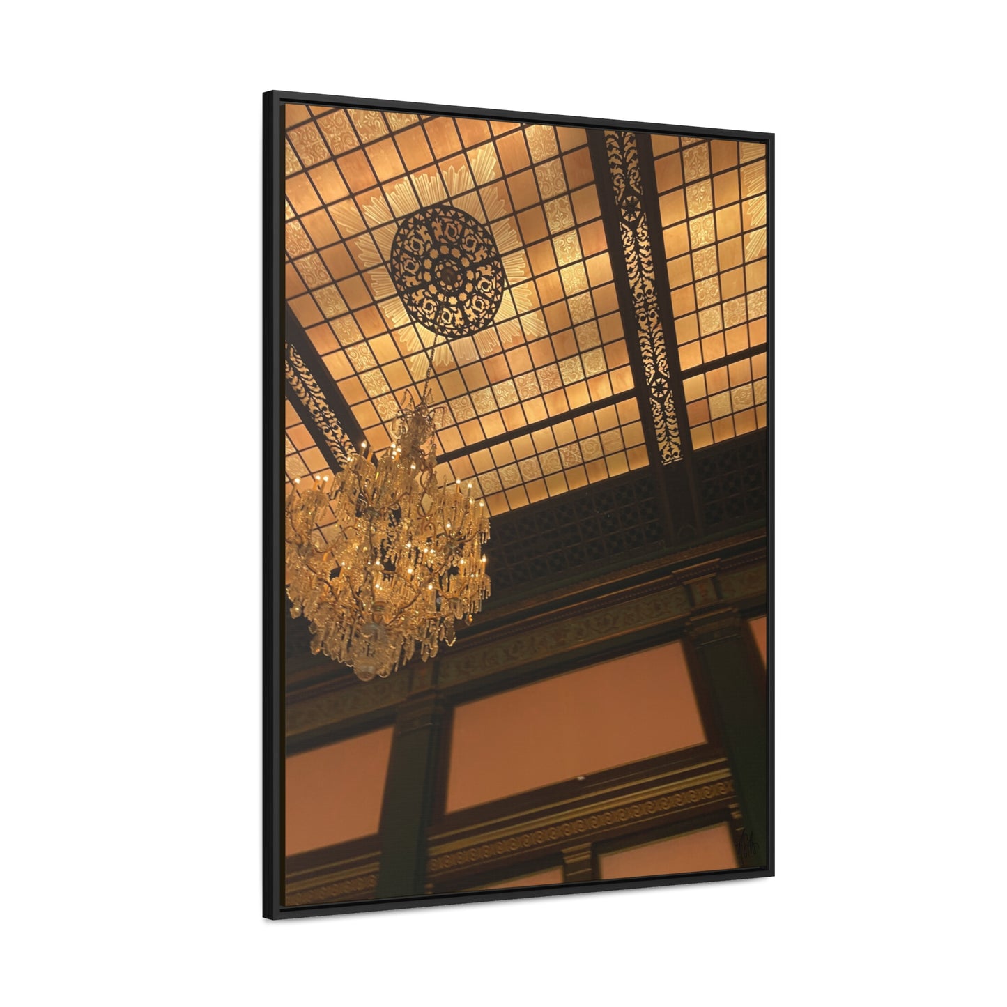 Amber Elegance: Chandelier Art from Longwood Gardens - Gallery Canvas Wraps, Vertical Frame