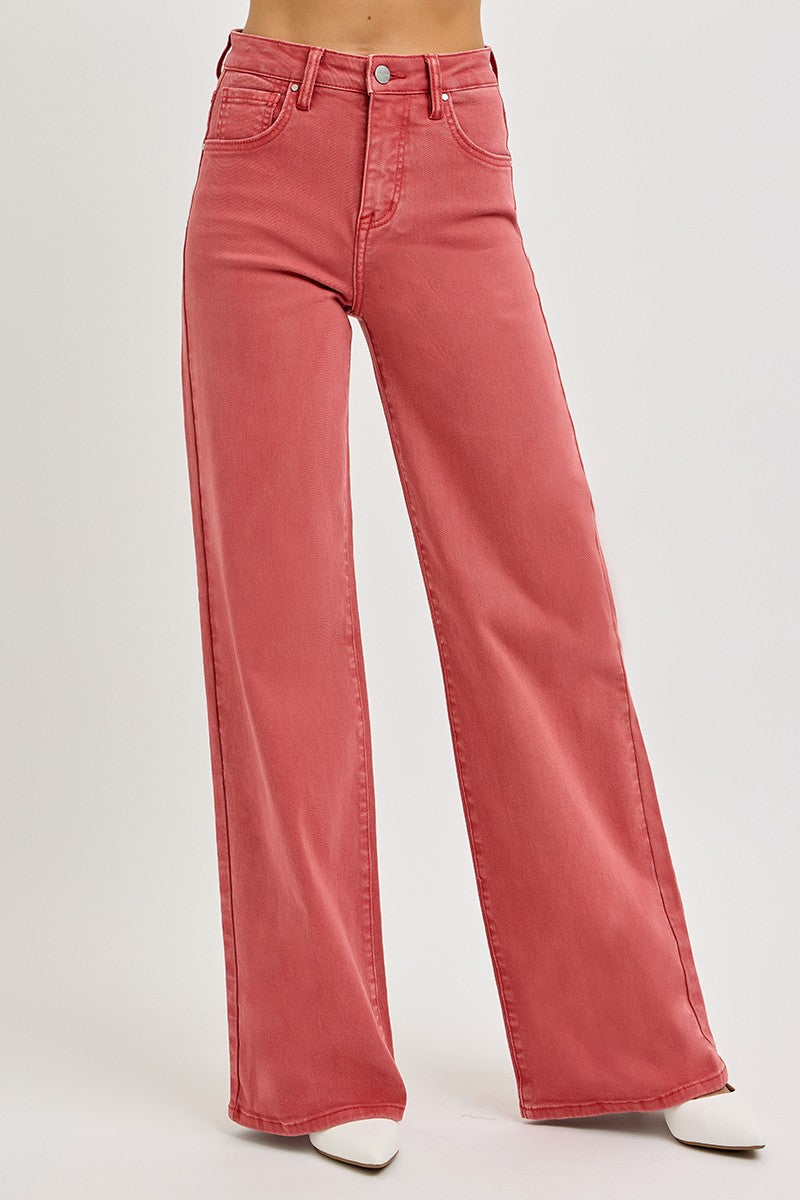 Full Size High Rise Tummy Control Wide Leg Jeans