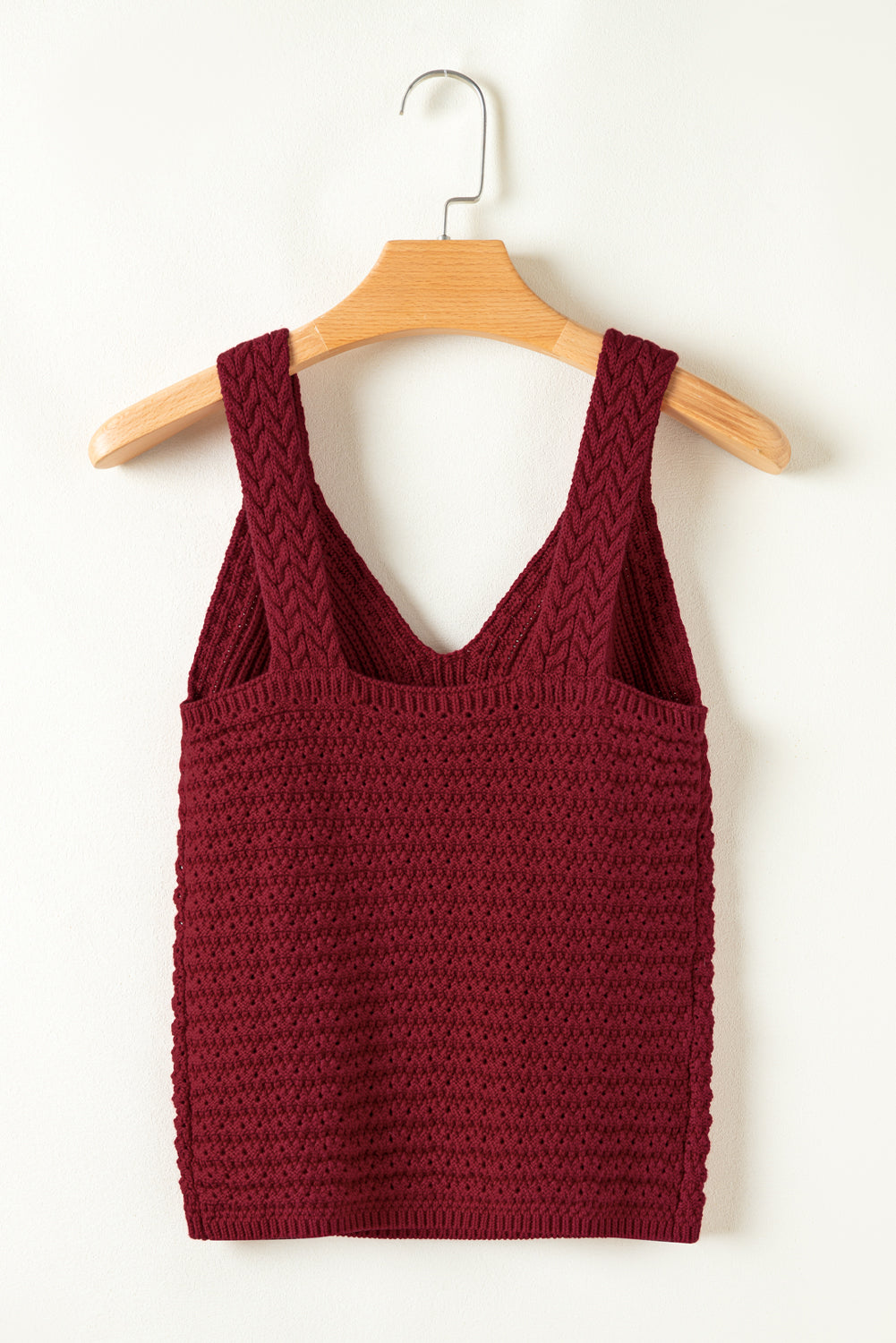 Burgundy Slim Fit V Neck Cable Knit Pointelle Camisole