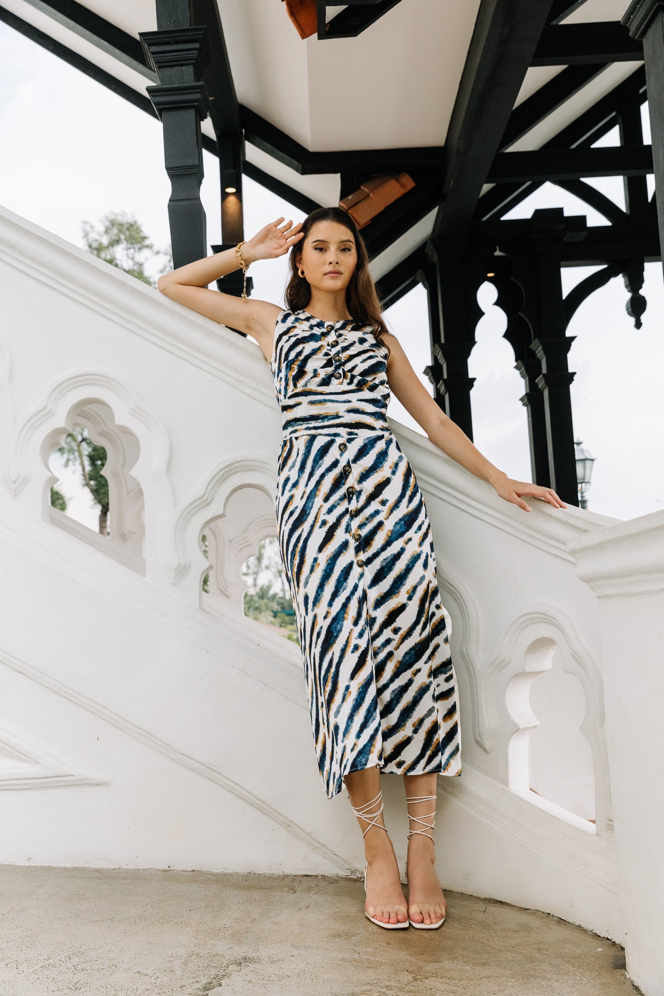 Silk Animal Instinct Midi Dress in Abstract Zebra