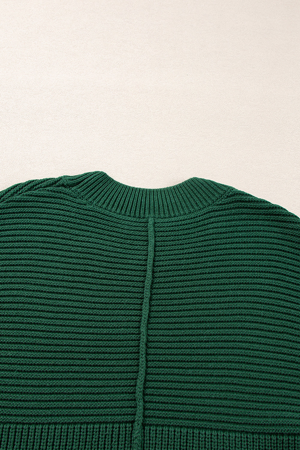 Blackish Green Textured Knit Crewneck Lantern Sleeve Sweater