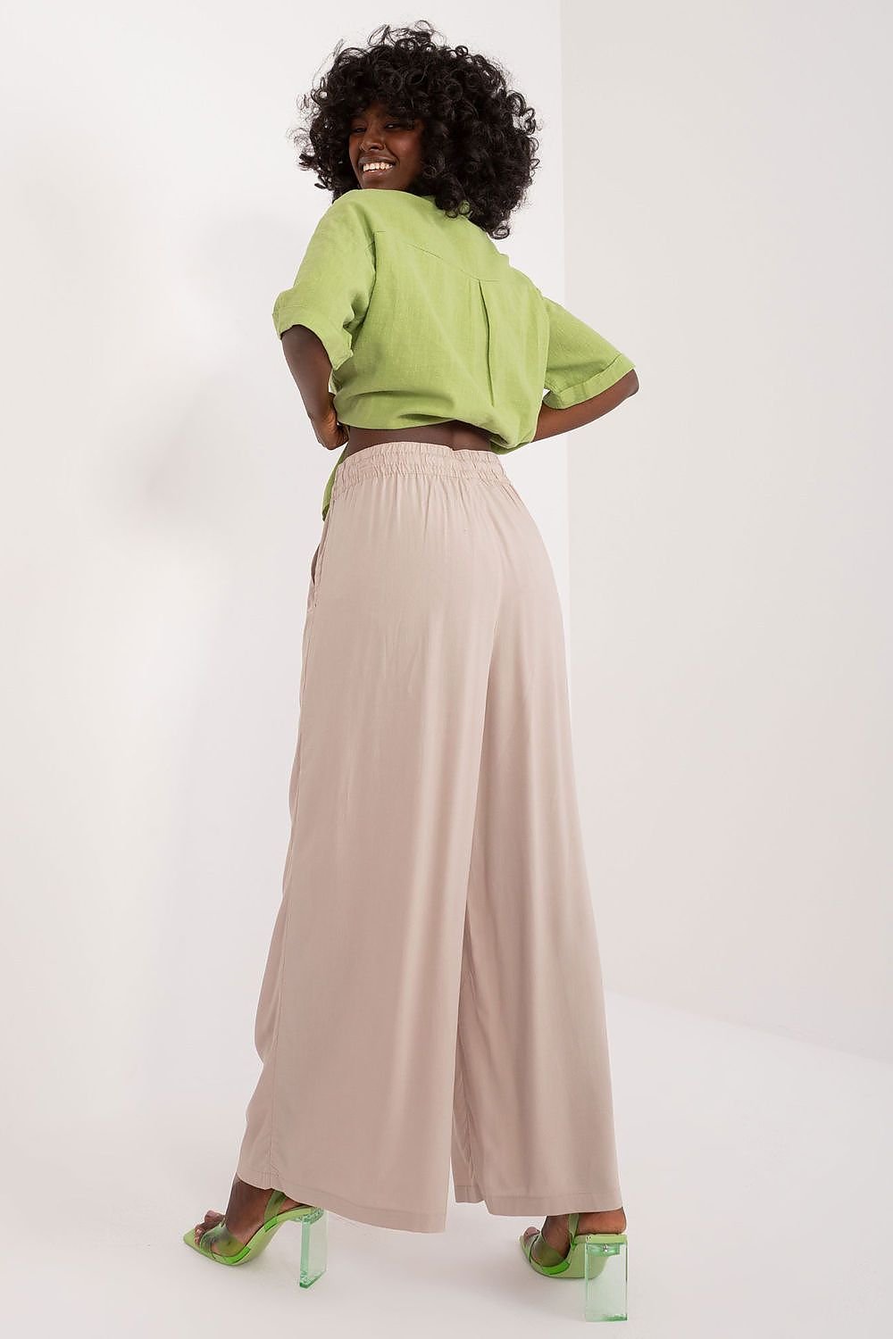 Beige Viscose Palazzo Pants