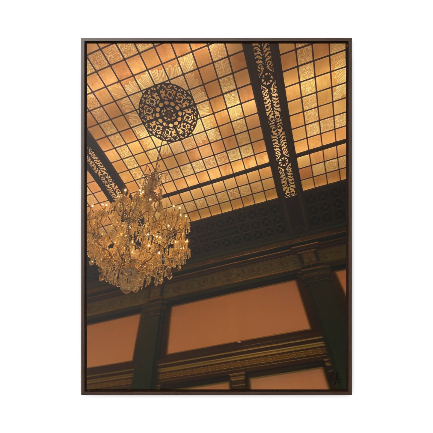 Amber Elegance: Chandelier Art from Longwood Gardens - Gallery Canvas Wraps, Vertical Frame