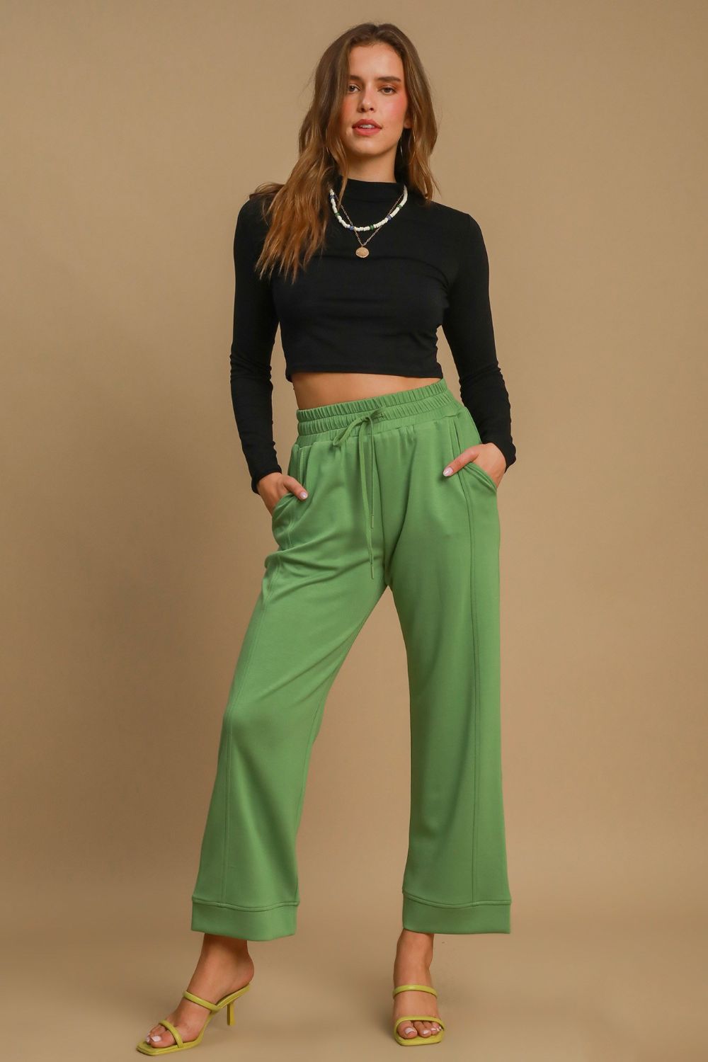 Drawstring Wide Leg Pants with Pockets