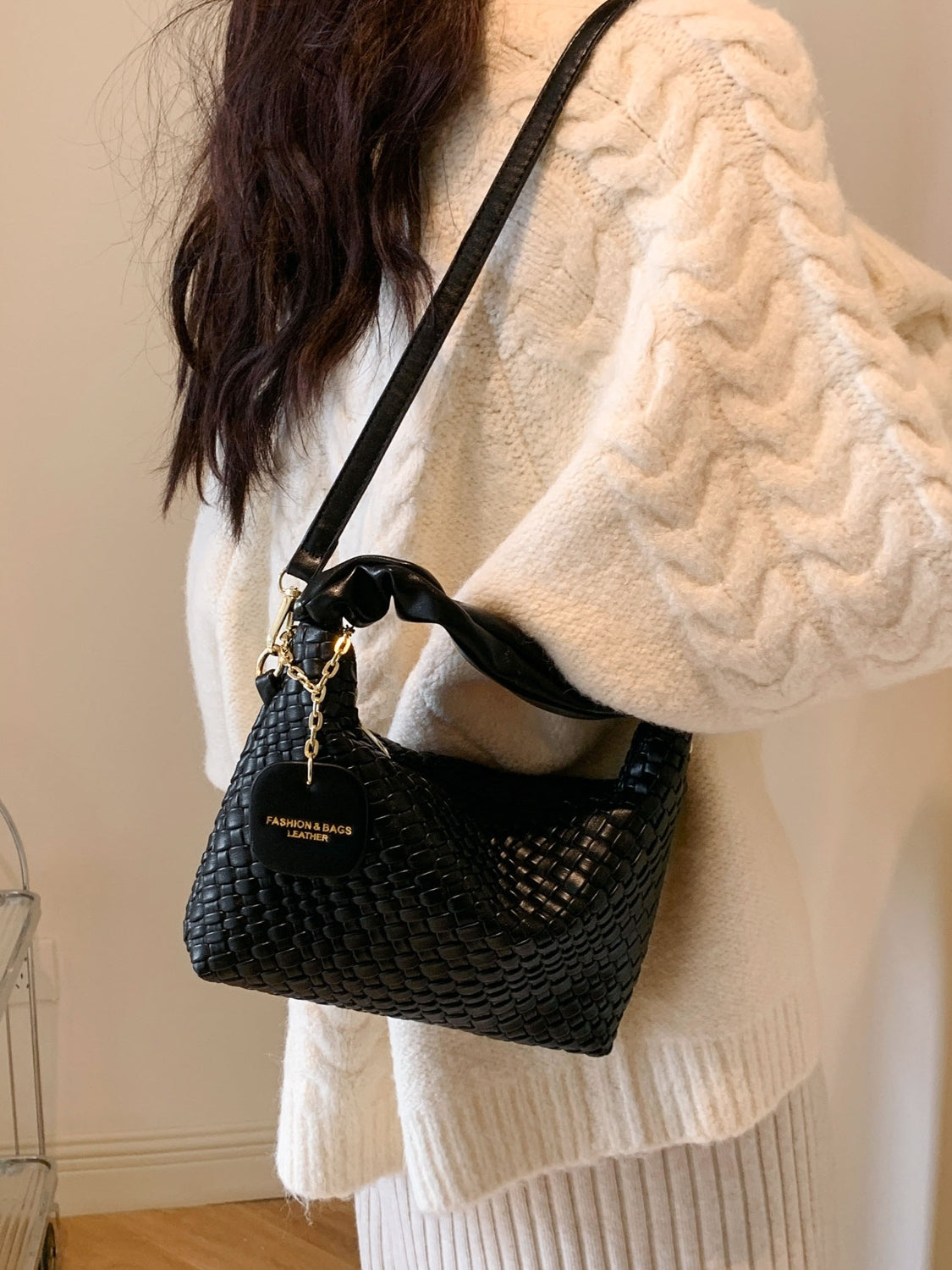 PU Leather Woven Crossbody Bag