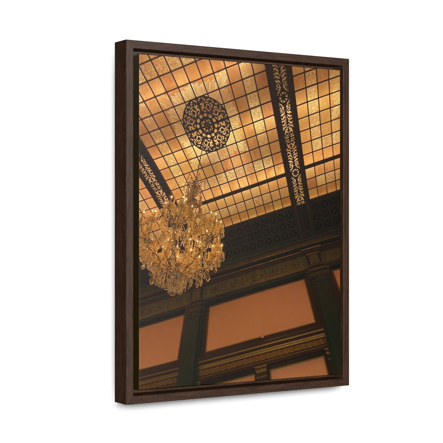 Amber Elegance: Chandelier Art from Longwood Gardens - Gallery Canvas Wraps, Vertical Frame