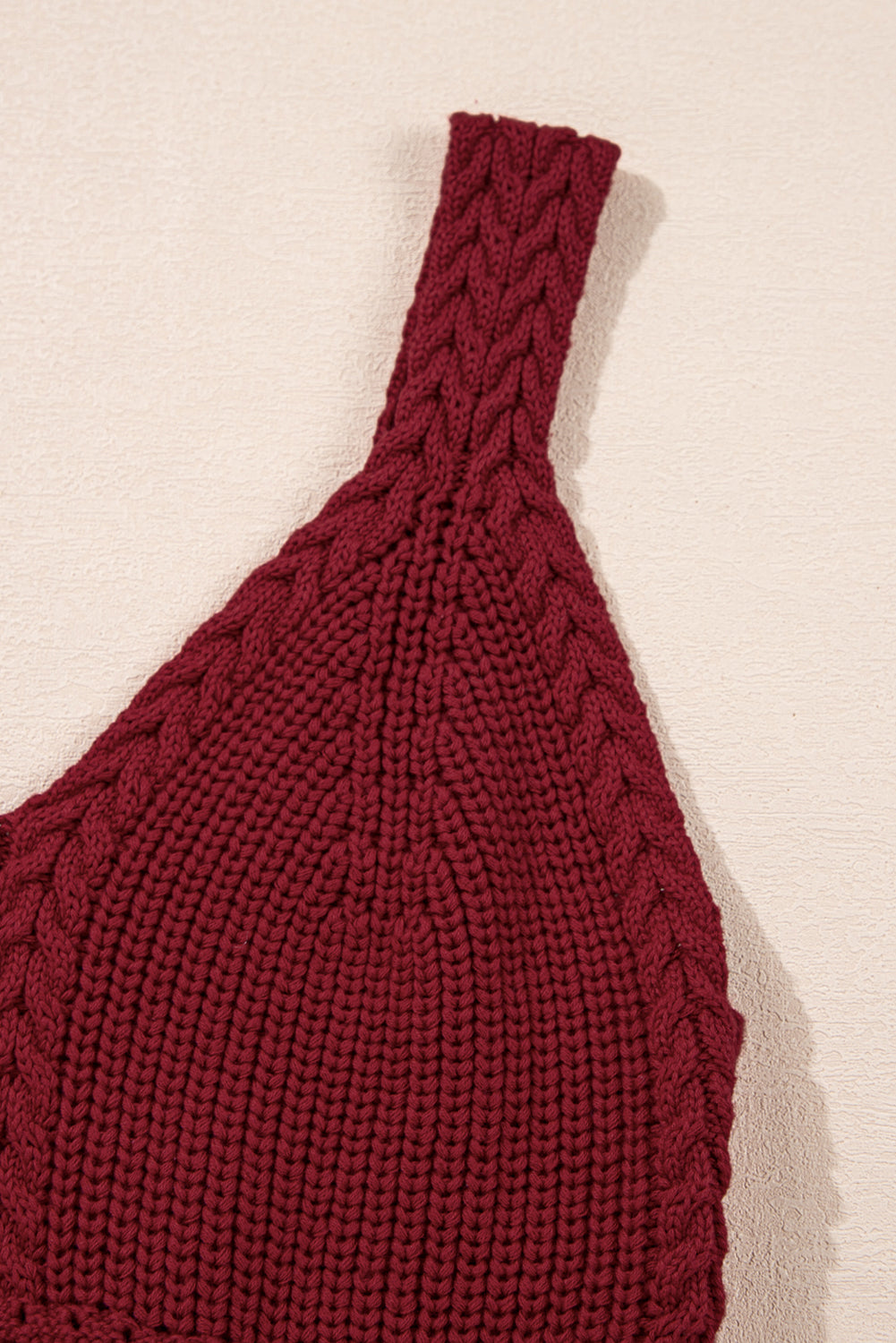 Burgundy Slim Fit V Neck Cable Knit Pointelle Camisole