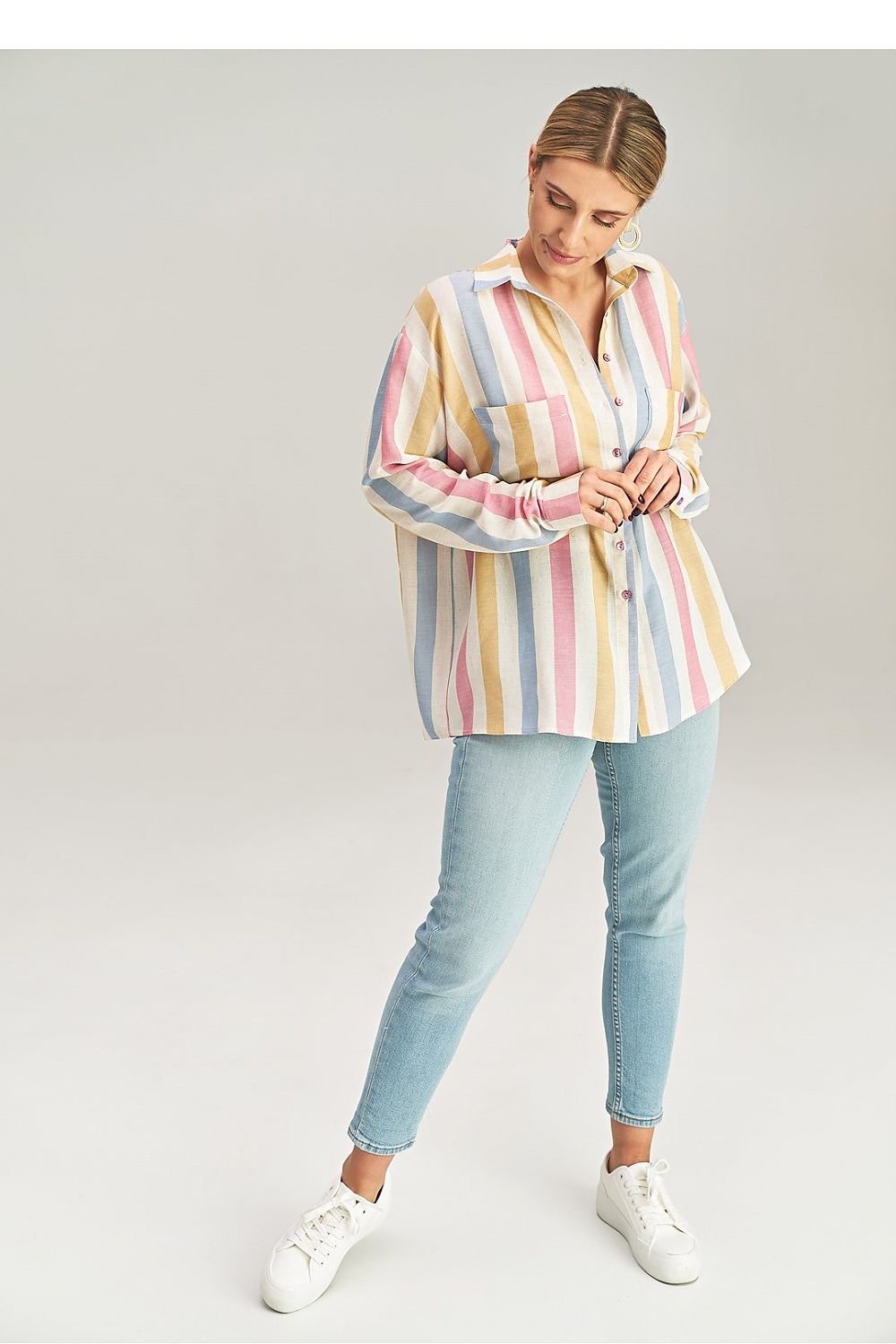 Pastel Rainbow Vertical Stripe Button Down