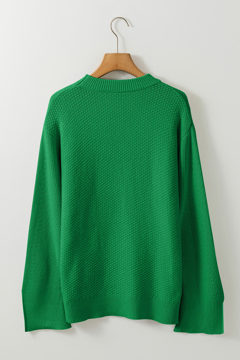 Dark Green Textured Knit Loose Sweater