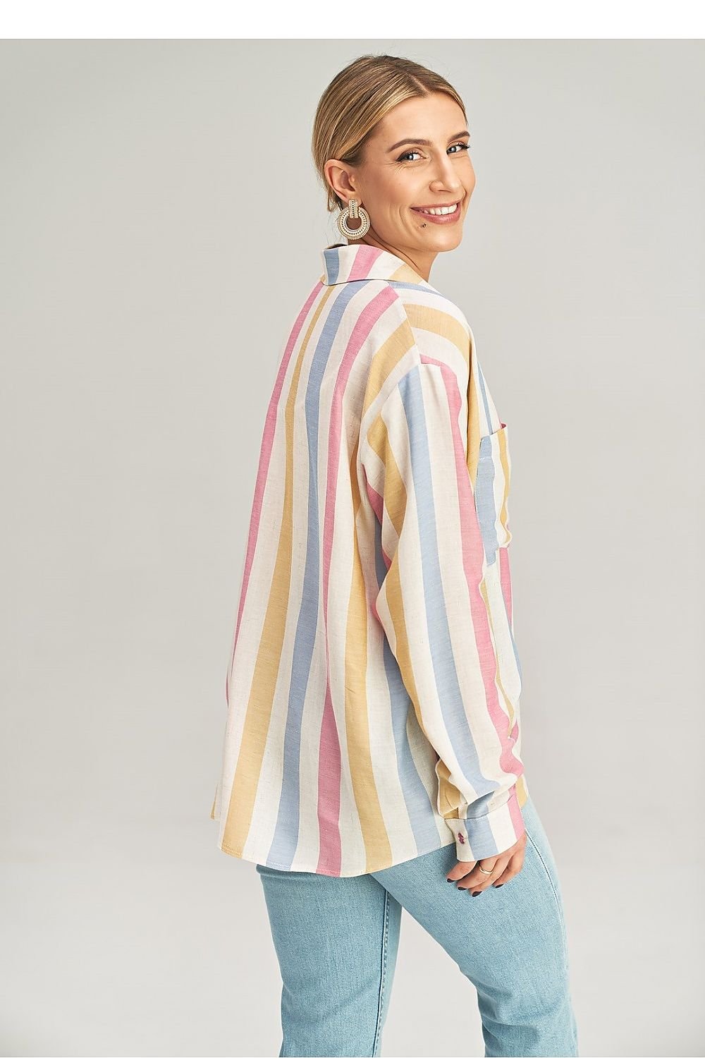 Pastel Rainbow Vertical Stripe Button Down