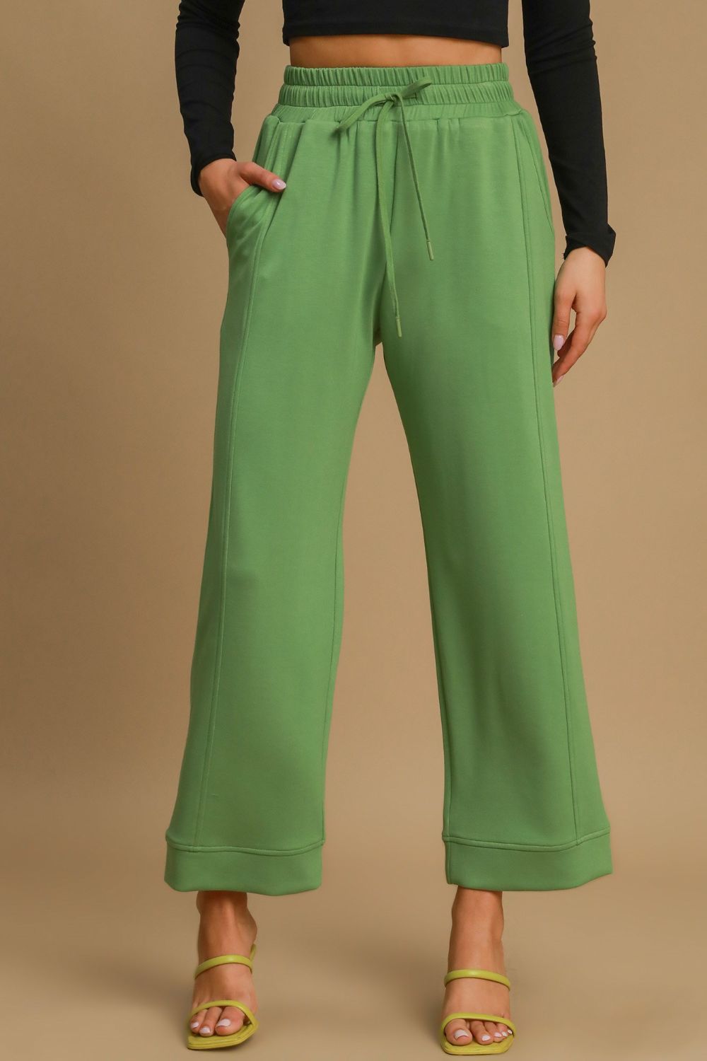 Drawstring Wide Leg Pants with Pockets