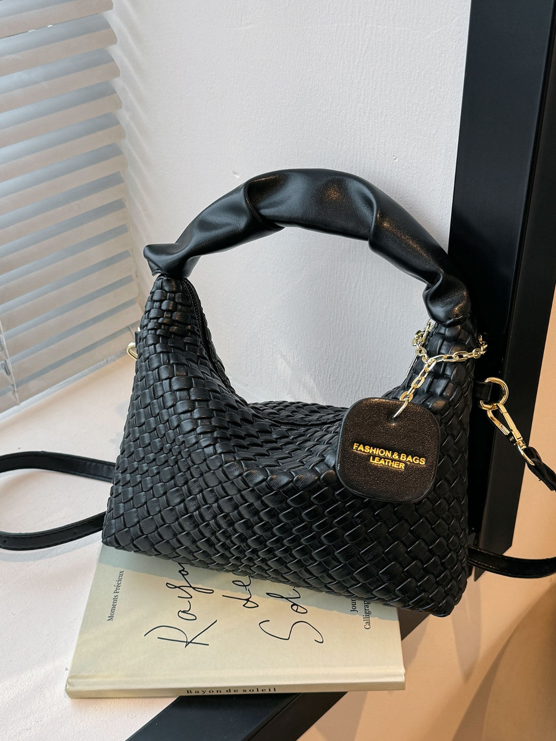 PU Leather Woven Crossbody Bag