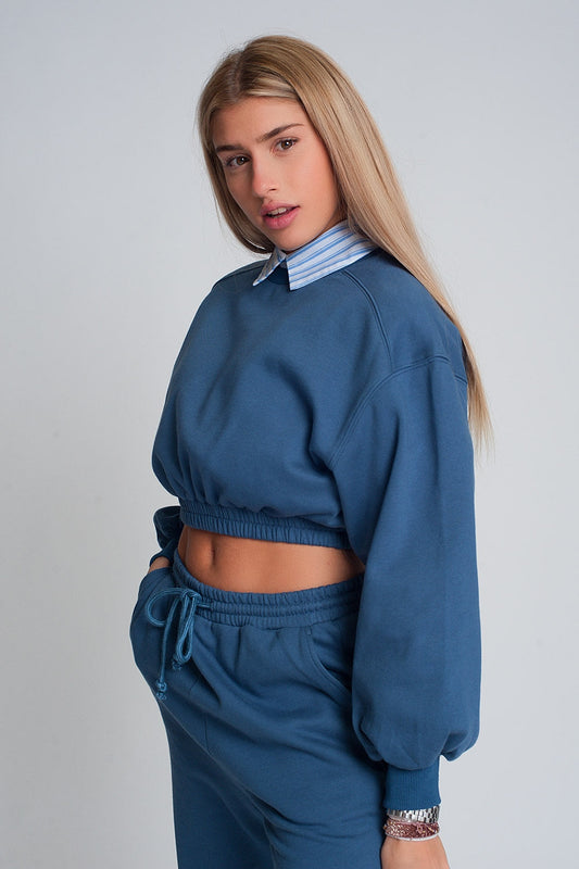 Blue Oversized Cropped Sweatshirt