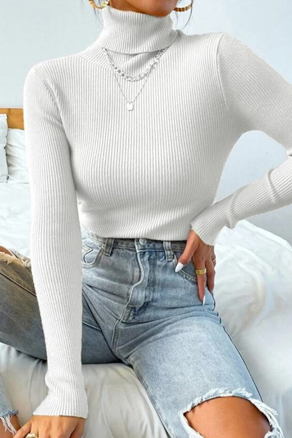 Turtleneck Pullover Knit Top