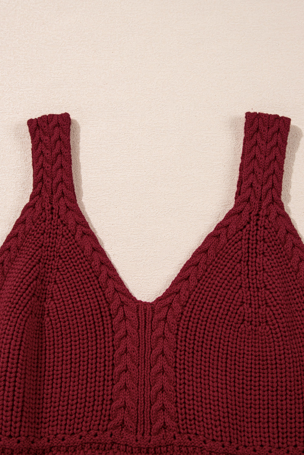 Burgundy Slim Fit V Neck Cable Knit Pointelle Camisole