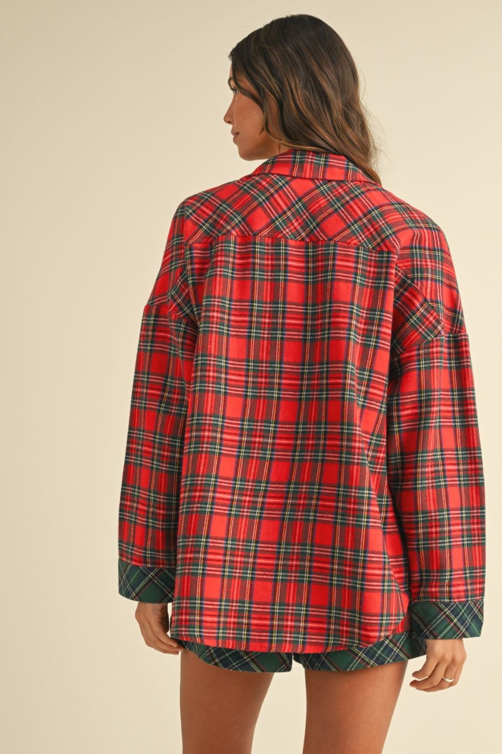 Plaid Long Sleeve Short Pajama Set