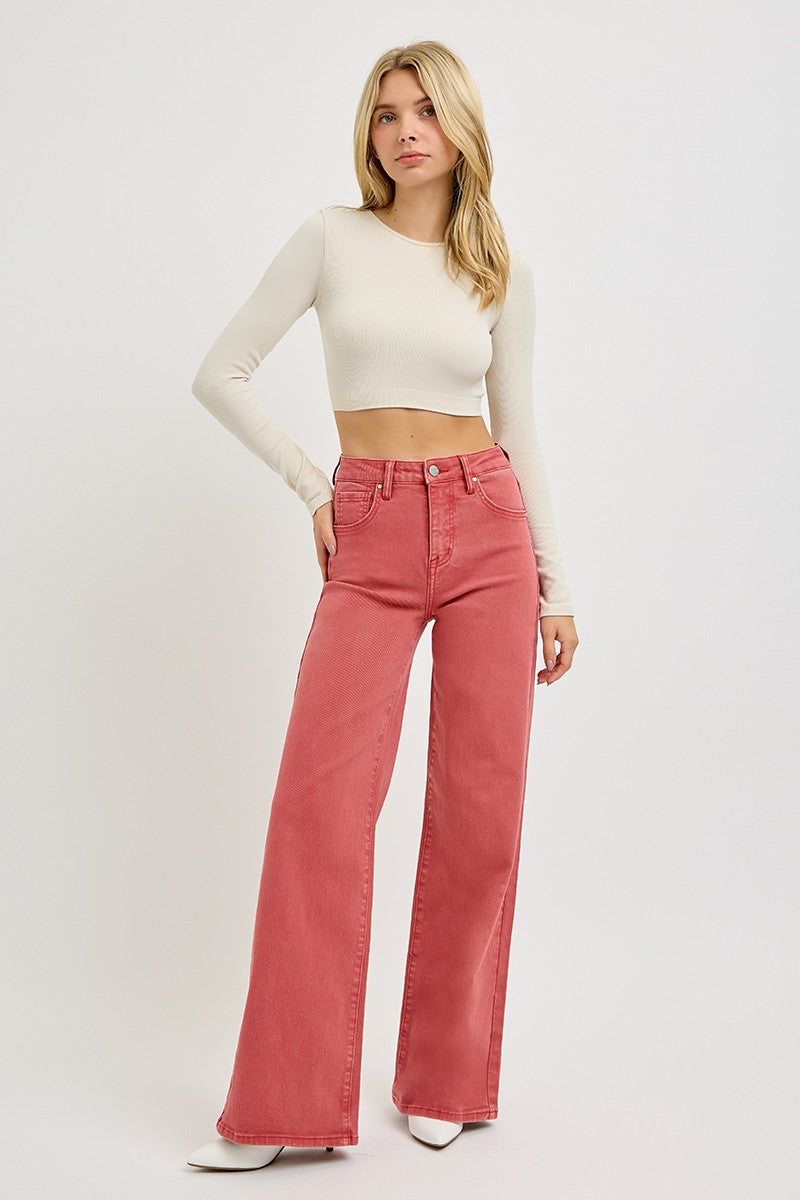 Full Size High Rise Tummy Control Wide Leg Jeans