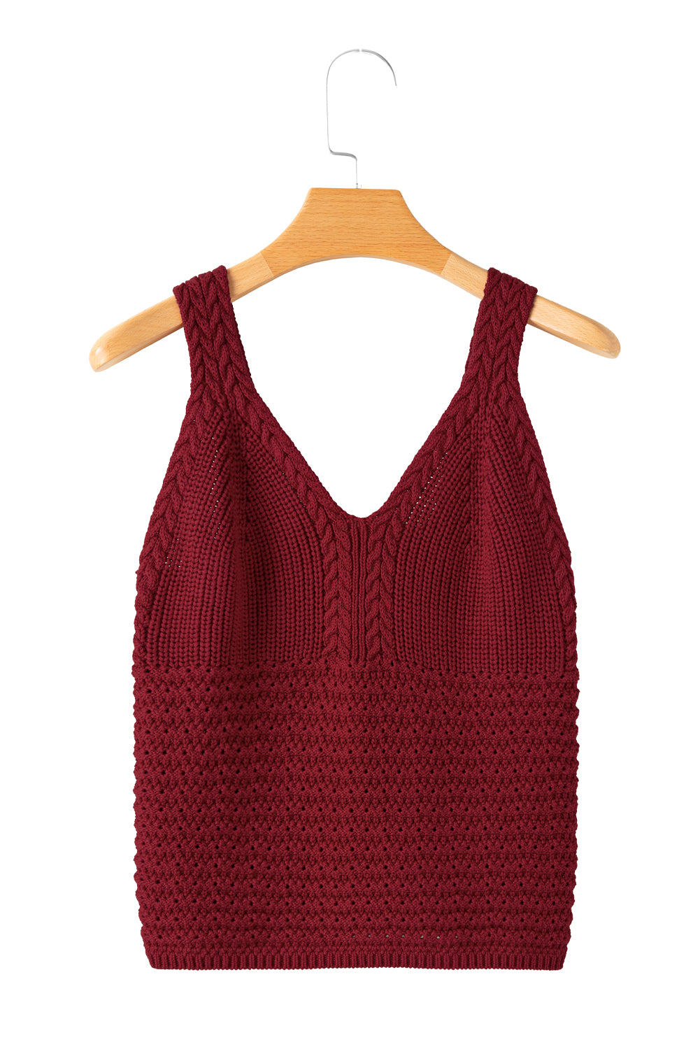 Burgundy Slim Fit V Neck Cable Knit Pointelle Camisole