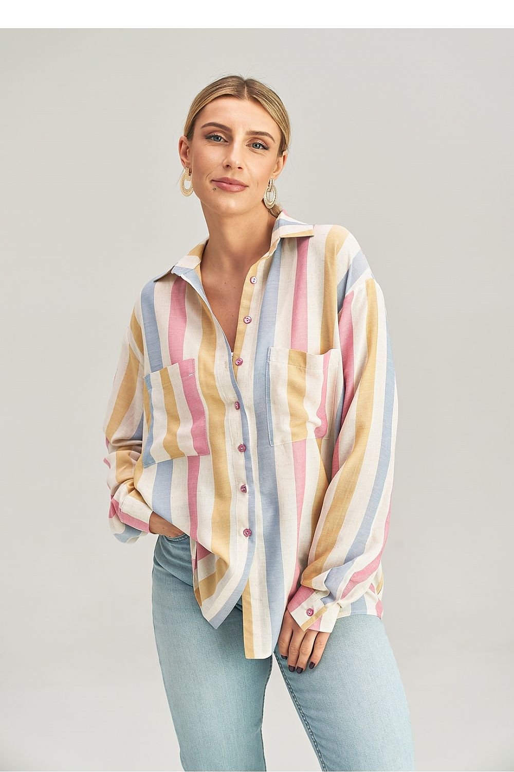 Pastel Rainbow Vertical Stripe Button Down