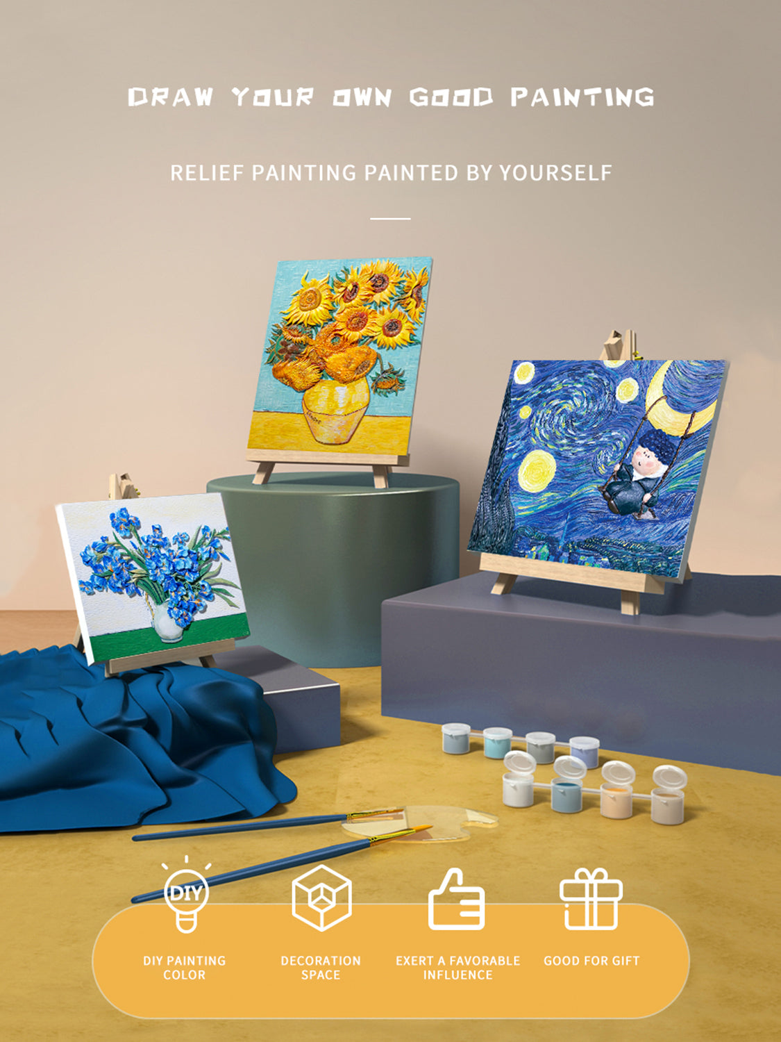 Relief Van Gogh's Starry Night DIY 3D Oil Painting Kit