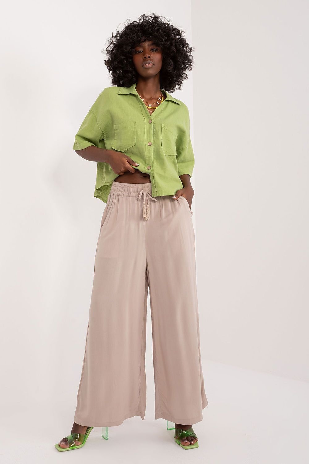 Beige Viscose Palazzo Pants