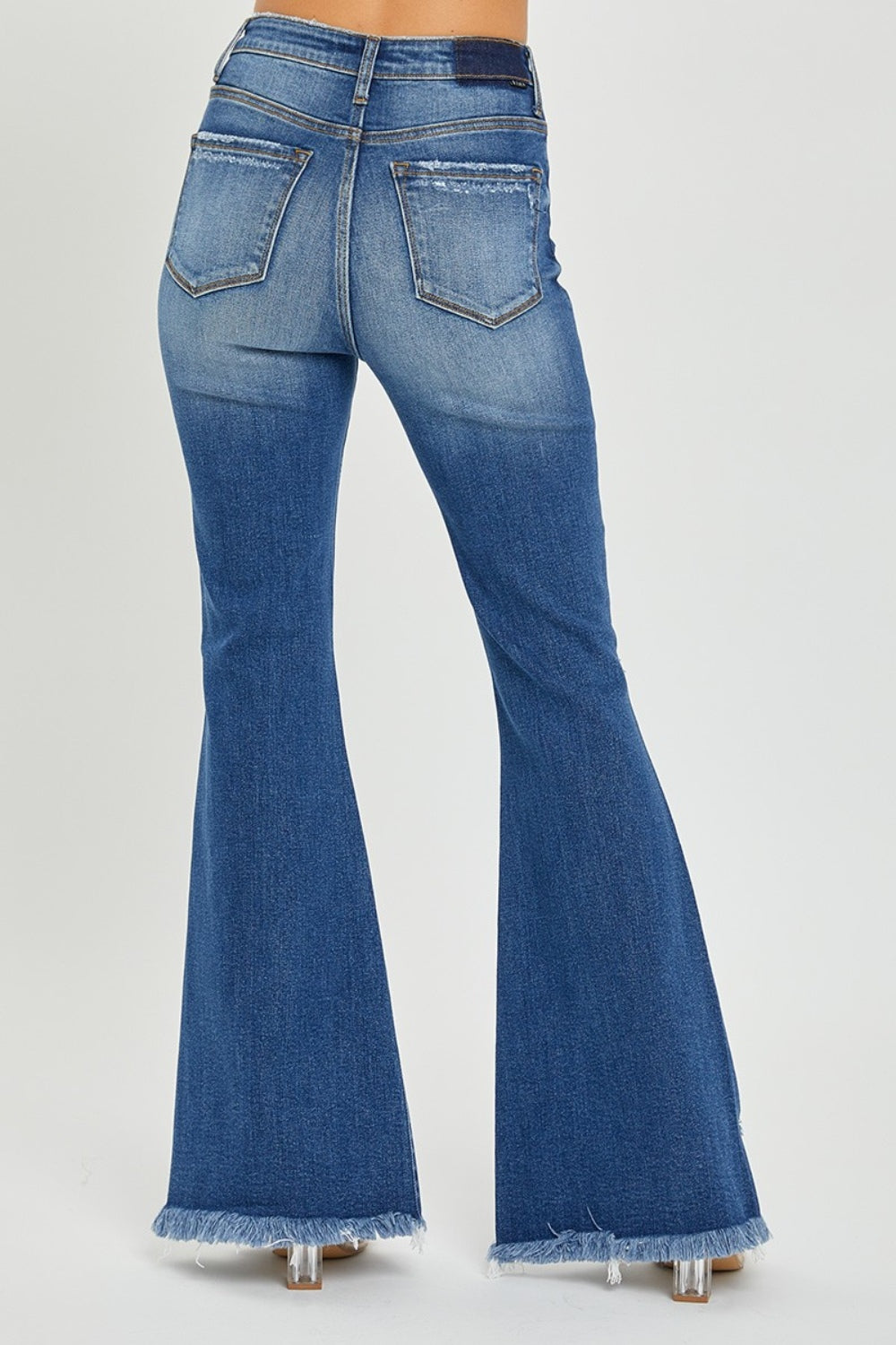 High Rise Front Slit Flared Jeans