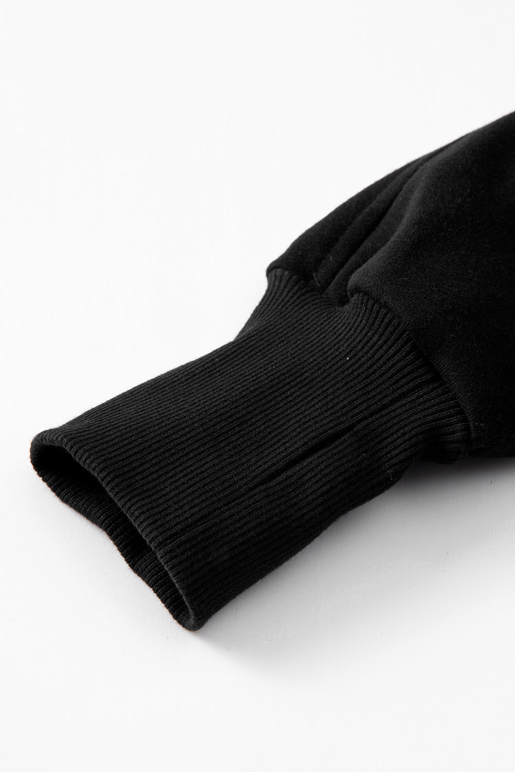 Black Zip Up Stand Collar Ribbed Thumbhole Sleeve Sweatshirt