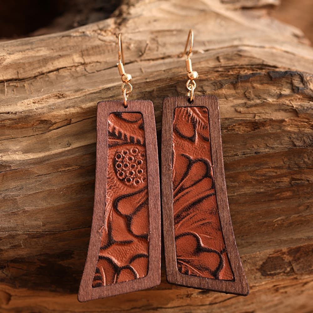 Geometric Wooden Dangle Earrings