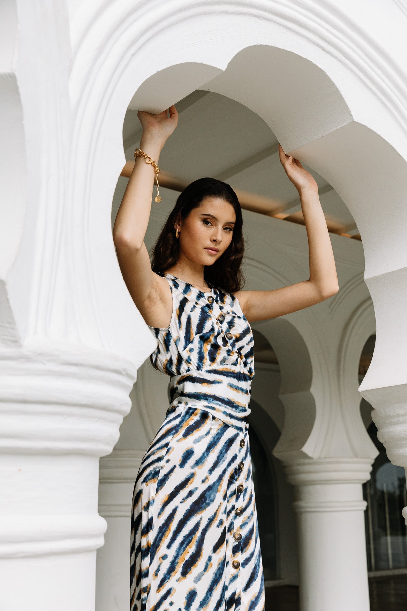 Silk Animal Instinct Midi Dress in Abstract Zebra