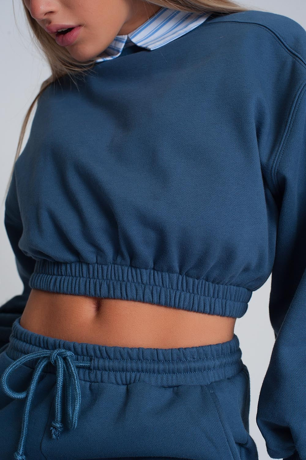 Blue Oversized Cropped Sweatshirt