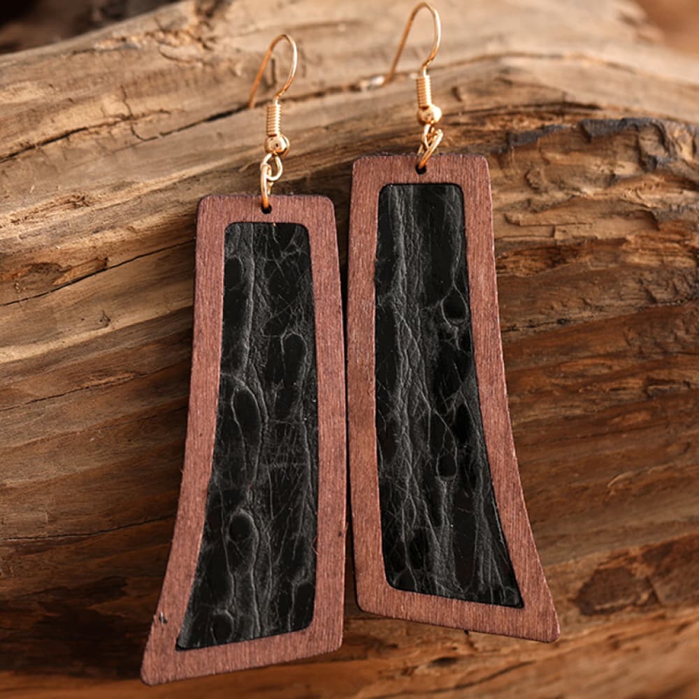 Geometric Wooden Dangle Earrings