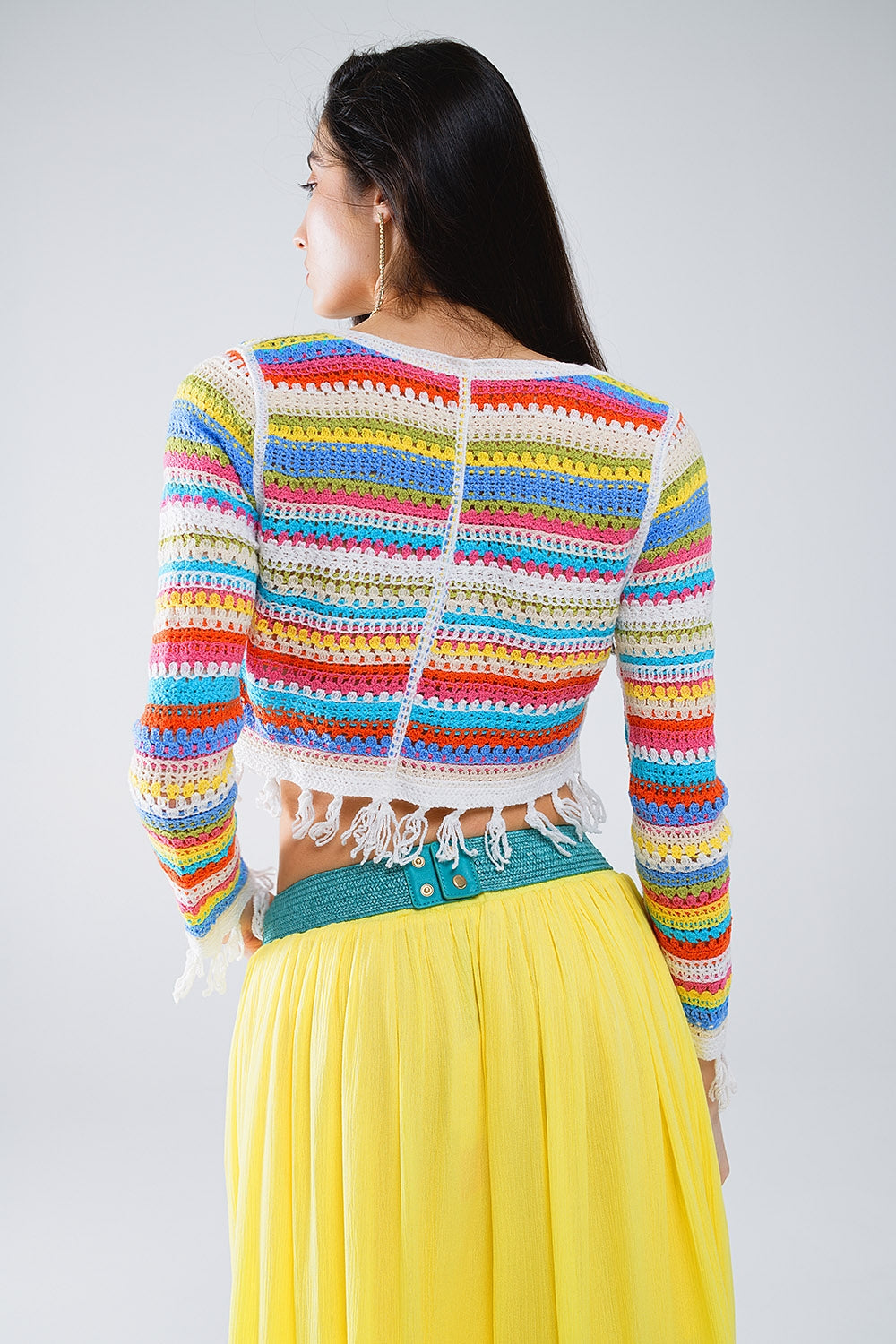 Cropped Multicolor Crochet Cardigan